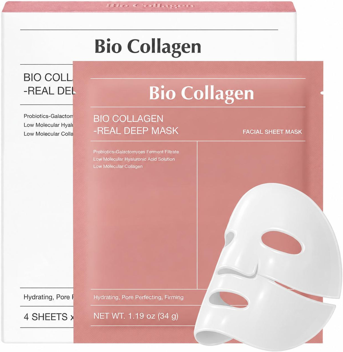 Bio-Collagen Real Deep Mask | Korean Hydrogel Sheet Mask | Pack of 4