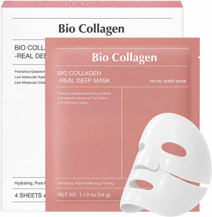 Bio-Collagen Real Deep Mask | Korean Hydrogel Sheet Mask | Pack of 4